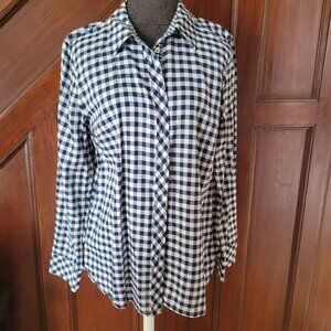 Talbots Womens Blue & White Gingham Button-Up Shirt Long Sleeve Size L Cotton Bl